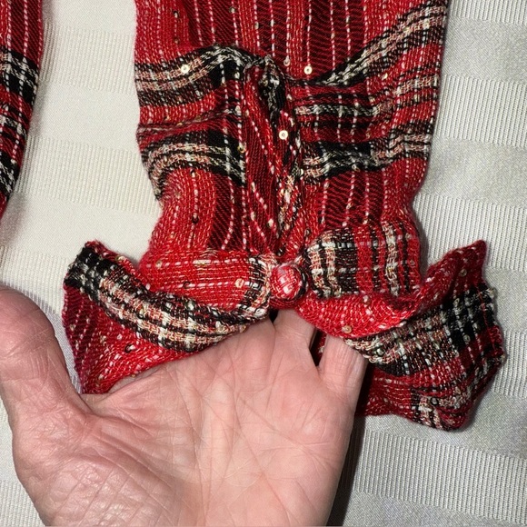 Free People Red/Blk and Gold Sequined Pullover Blouse Sz Small - Picture 11 of 14